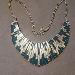Chic Silver and Teal Geometric Statement Necklace